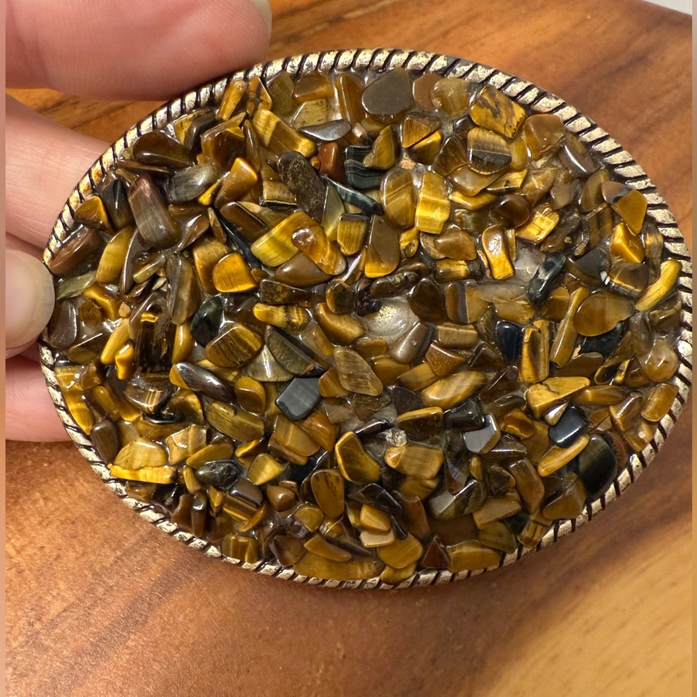 Tiger's Eye Stone Oval Belt Buckle Made in Spain Antique